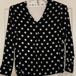 Women's Blouse by Banana Republic long sleeve black w/ white polka dots sze sml